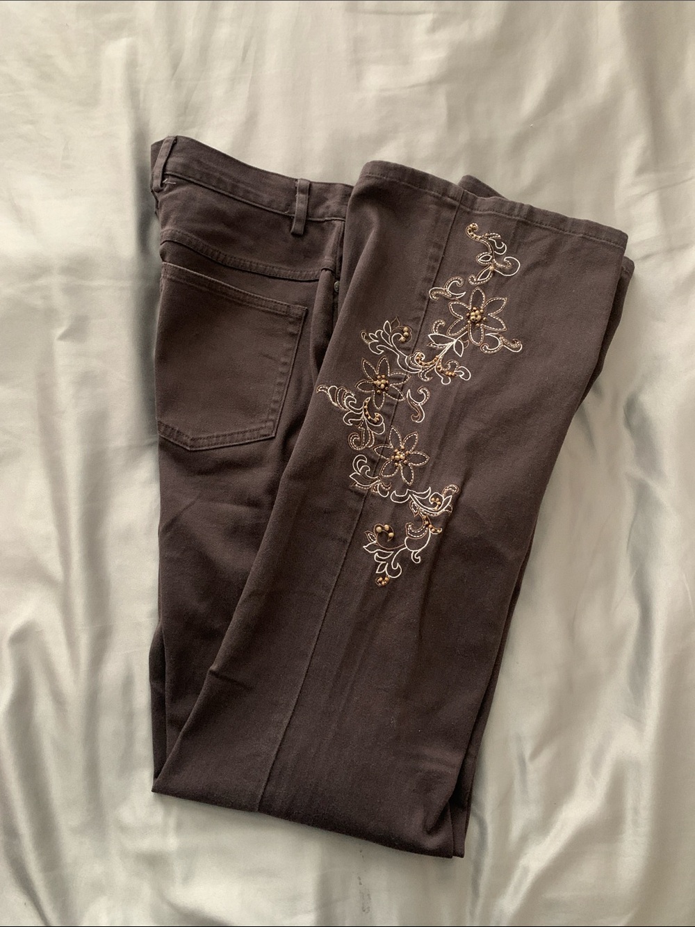 Christopher & Banks Brown Boot Cut Jeans with Floral Embroidery